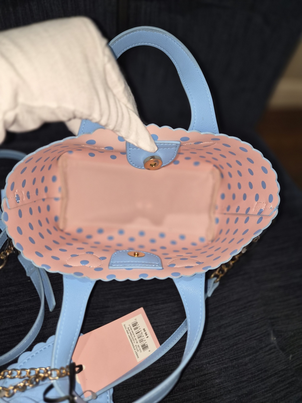 Juicy Couture Blue Strawberry Scallop Tote with Heart Coin Pouch - Picture 6 of 8